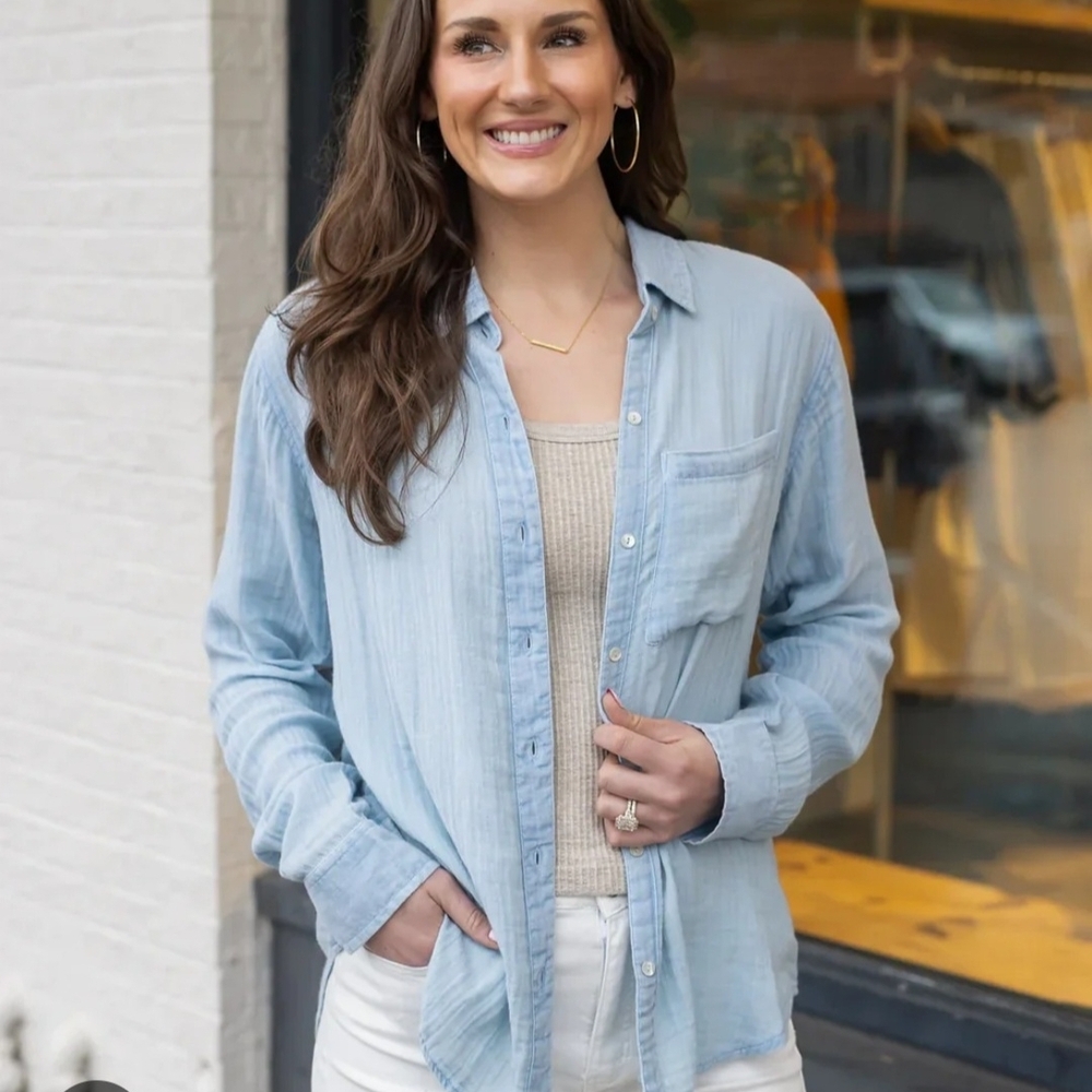 Grace & Lace Light Blue Button-Down Shirt